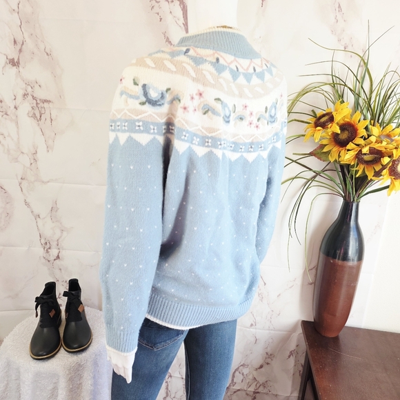 Vintige Women's Nordic Intarsia Blue Patterned Sweater - Picture 6 of 7